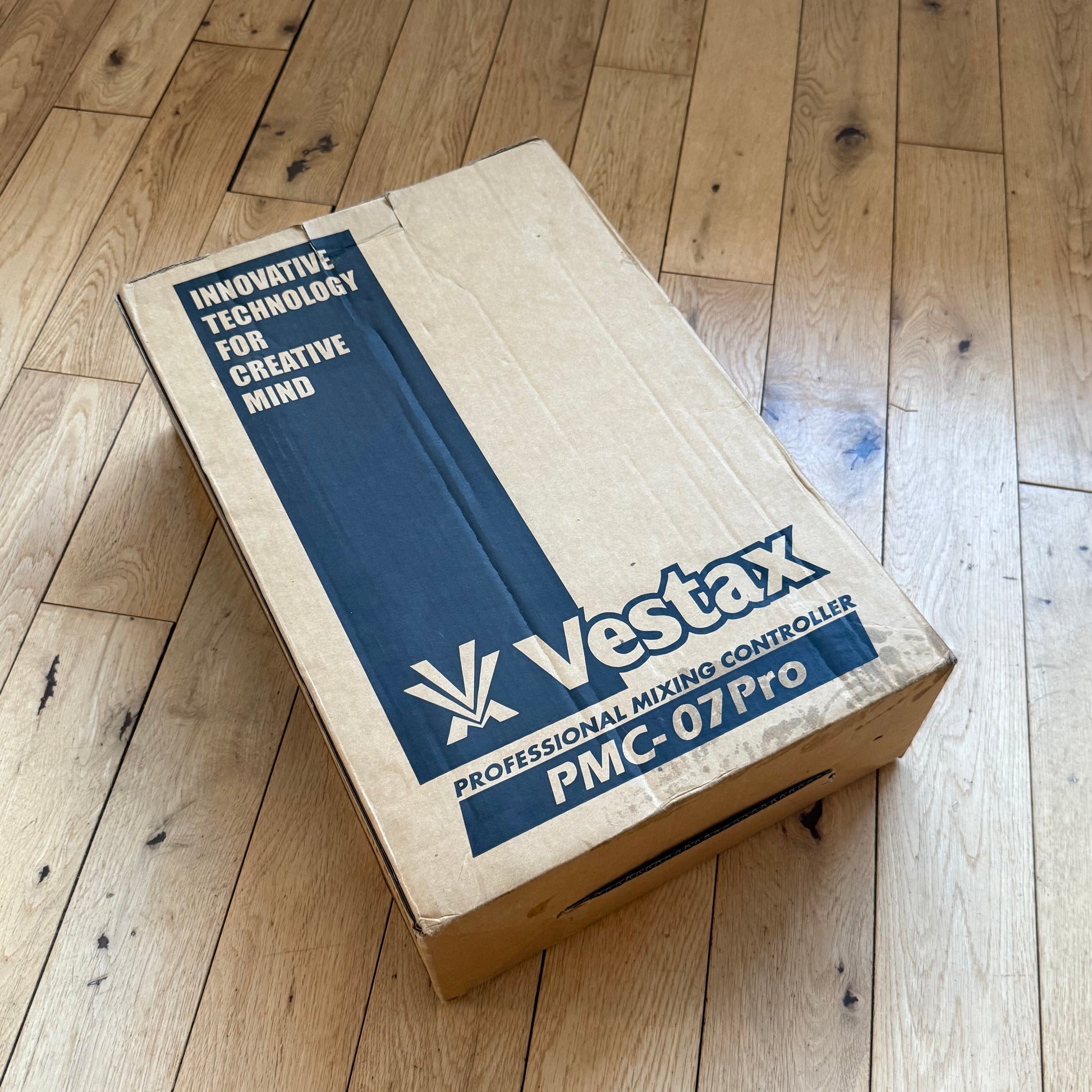 Original shipping box for a Vestax PMC-07 Pro mixer.