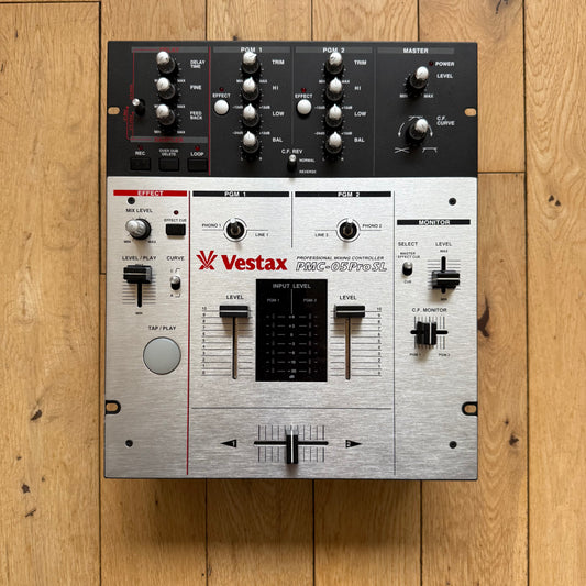 Vestax PMC-05 Pro SL Sampler Serviced Scratch DJ Mixer Inc DC-15 PSU and Footswitch